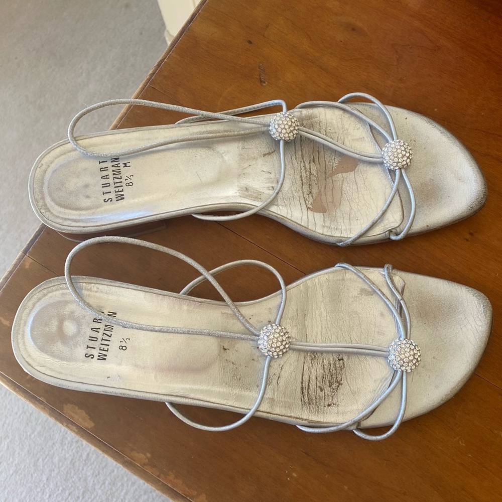 Stuart Weitzman Silver Sparkly Dress Sandals 8.5M